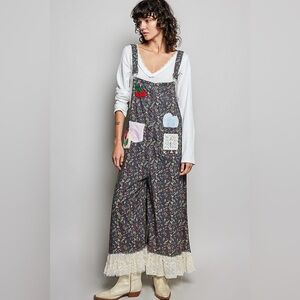 POL Midnight Meadow Patchwork Wide-Leg Overalls